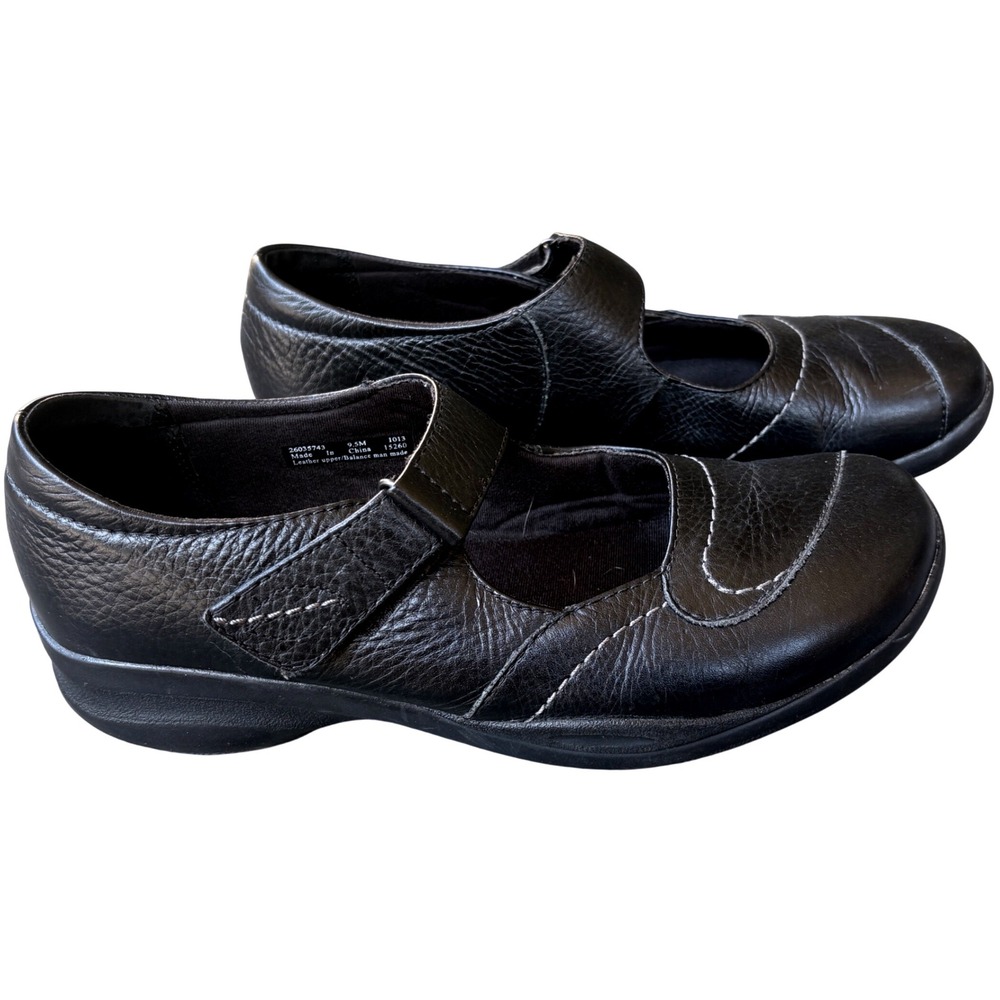 Clarks  9.5M Mary Jane Shoes Black Leather In-Motion Comfort Flats 26035743